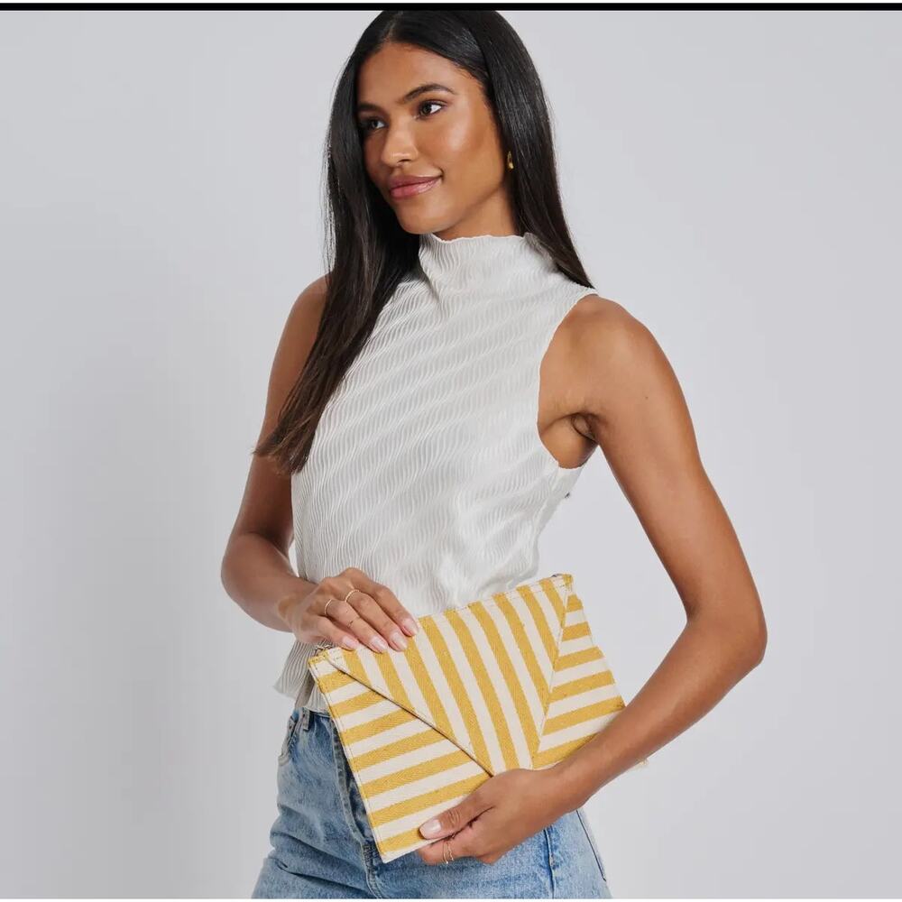 Moda Luxe Yellow and Cream Striped Shoulder Bag - Picture 2 of 7
